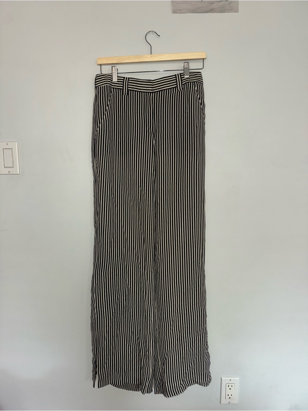 A.L.C. Black and White Vertical Stripe Dress Pants